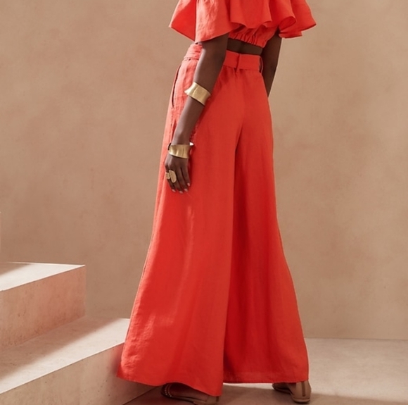 Banana Republic Meridian Linen Pant. Size 14 Petite. Coral Sunset - Picture 16 of 16